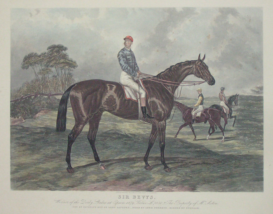 Aquatint - Sir Bevys. Winner of the Derby Stakes at Epsom 1879 Value £7050. The Property of Mr. Acton. Got by Favonius of Lady Langton. Bred by Lord Norreys. Ridden by Fordham.